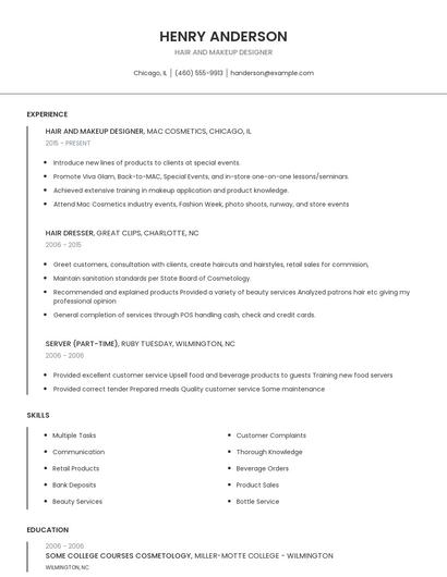 Hair And Makeup Designer Resume
