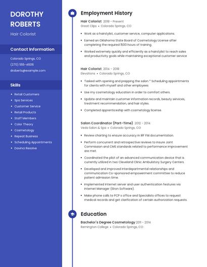 Hair Colorist Resume