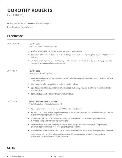 Hair Colorist Resume