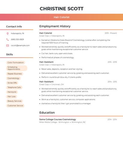Hair Colorist Resume