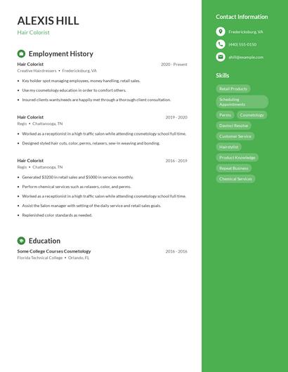 Hair Colorist Resume