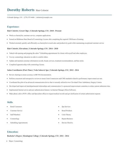 Hair Colorist Resume