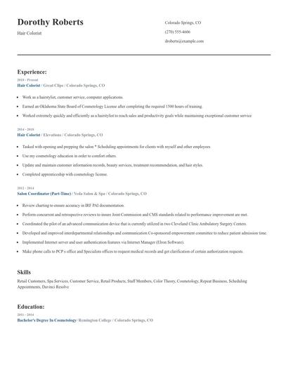 Hair Colorist Resume