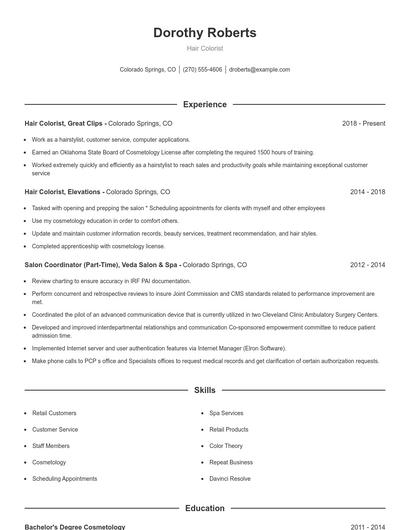 Hair Colorist Resume