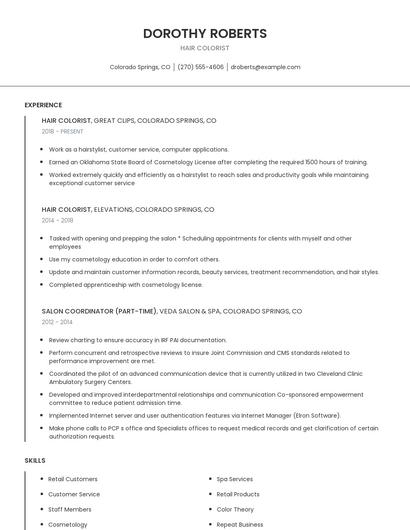 Hair Colorist Resume