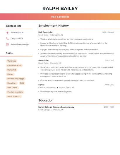 Hair Specialist Resume