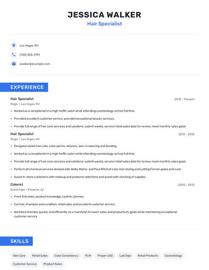 Hair Specialist Resume