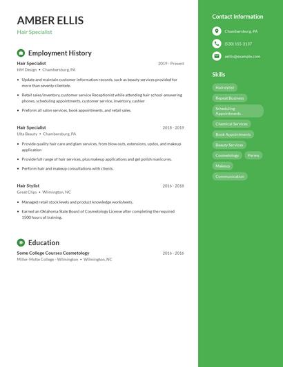 Hair Specialist Resume