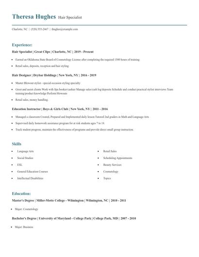 Hair Specialist Resume