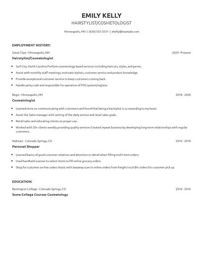 Hairstylist/Cosmetologist Resume