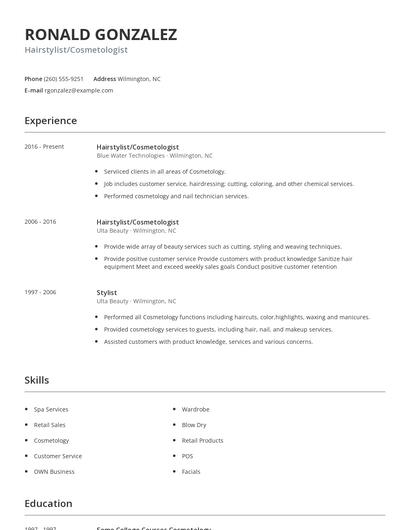 Hairstylist/Cosmetologist Resume