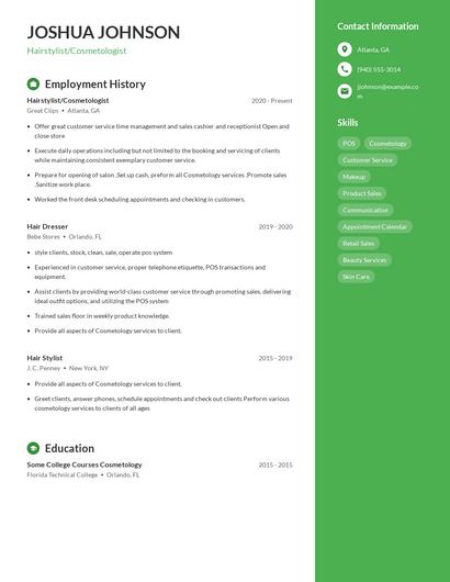 Hairstylist/Cosmetologist Resume