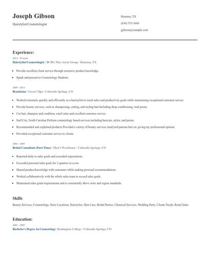 Hairstylist/Cosmetologist Resume