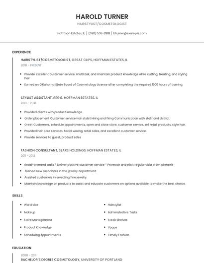 Hairstylist/Cosmetologist Resume