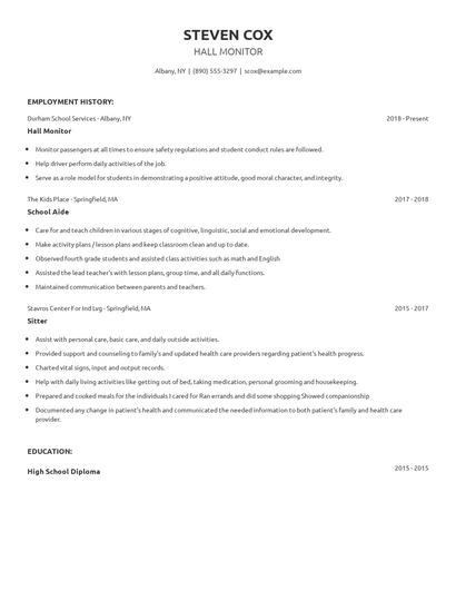 Hall Monitor Resume