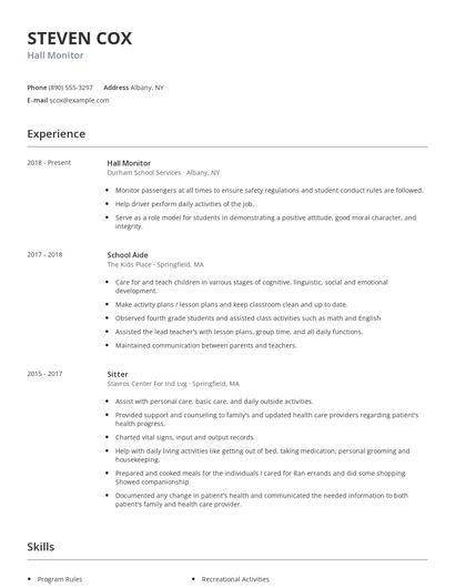 Hall Monitor Resume