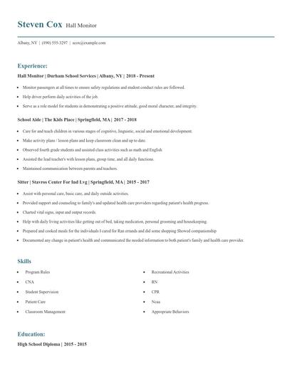 Hall Monitor Resume