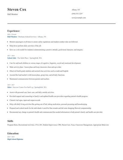 Hall Monitor Resume