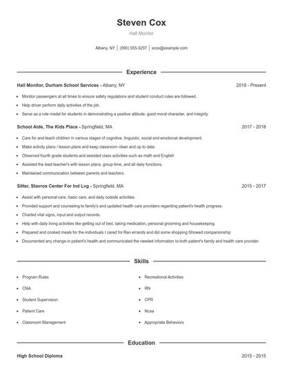 Hall Monitor Resume