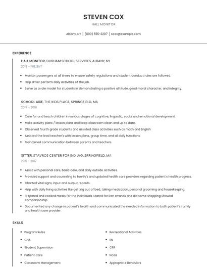 Hall Monitor Resume