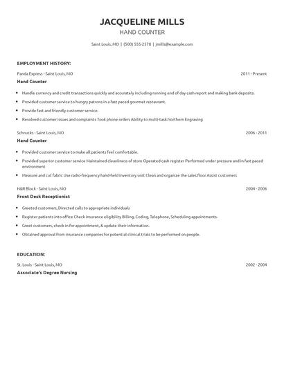 Hand Counter Resume