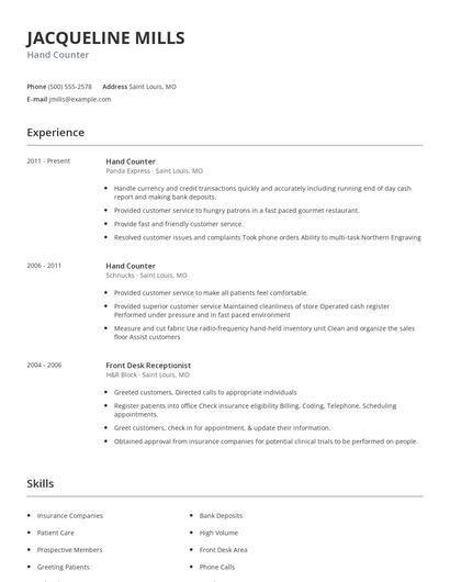 Hand Counter Resume