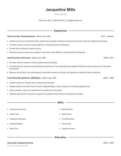Hand Counter Resume