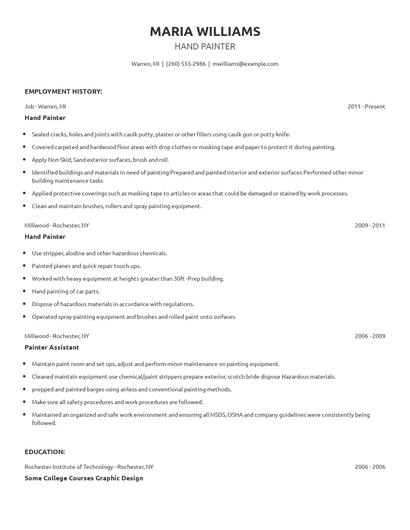Hand Painter Resume