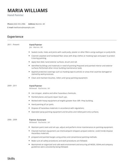 Hand Painter Resume