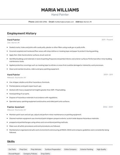 Hand Painter Resume
