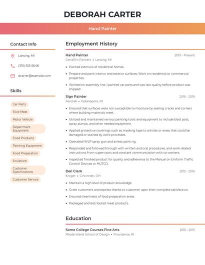 Hand Painter Resume