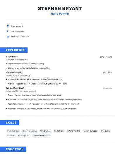 Hand Painter Resume