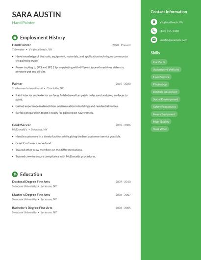Hand Painter Resume