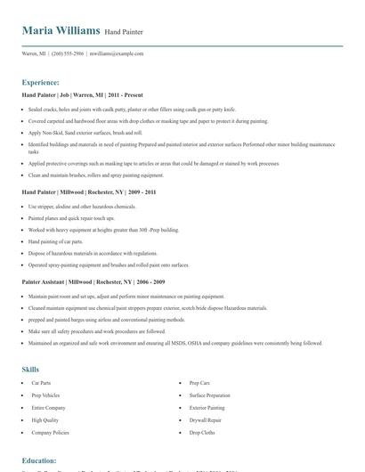 Hand Painter Resume