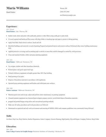 Hand Painter Resume
