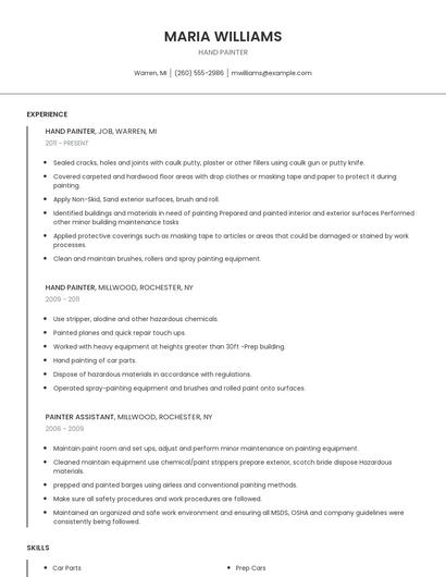 Hand Painter Resume
