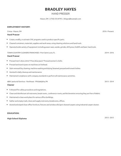 Hand Presser Resume