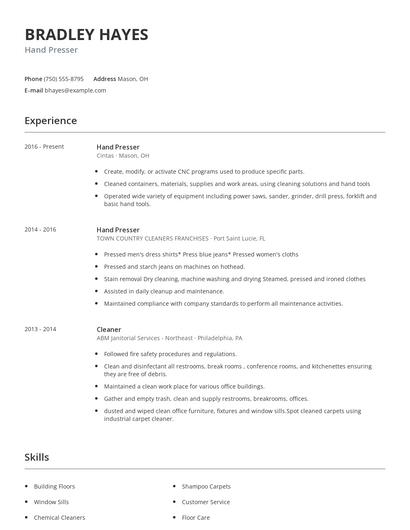 Hand Presser Resume