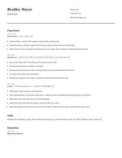 Hand Presser Resume