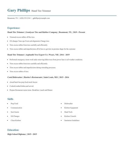Hand Tire Trimmer Resume