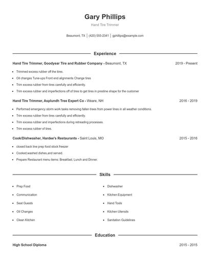 Hand Tire Trimmer Resume