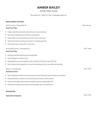 Hand Tool Filer Resume