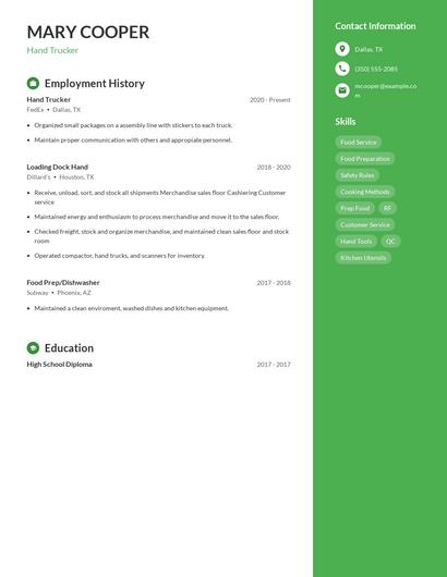 Hand Trucker Resume