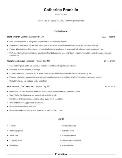 Hand Trucker Resume