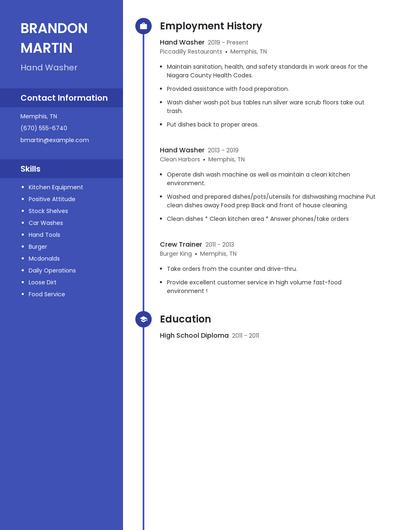 Hand Washer Resume