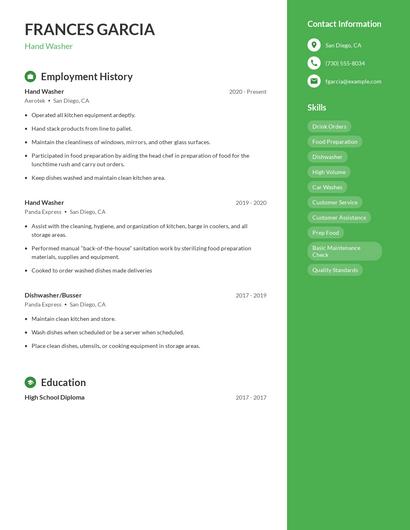 Hand Washer Resume