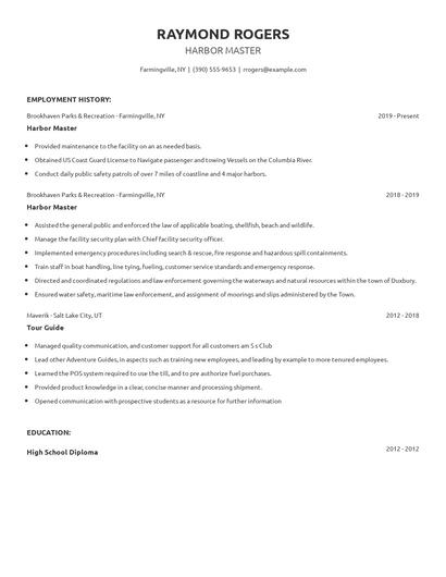 Harbor Master Resume