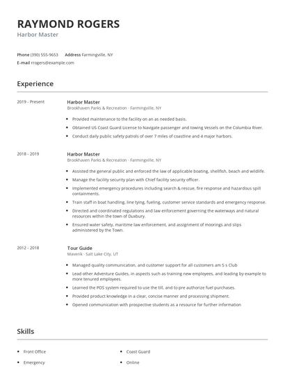 Harbor Master Resume