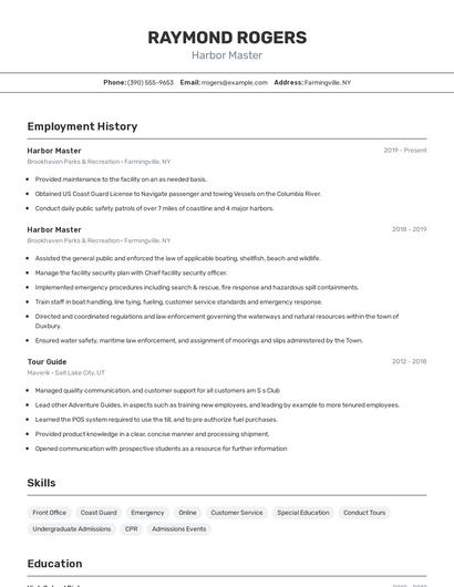 Harbor Master Resume