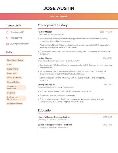Harbor Master Resume